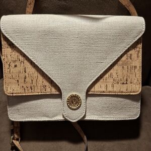 Anne Klein Crossbody Purse In Linen With Cork Accent